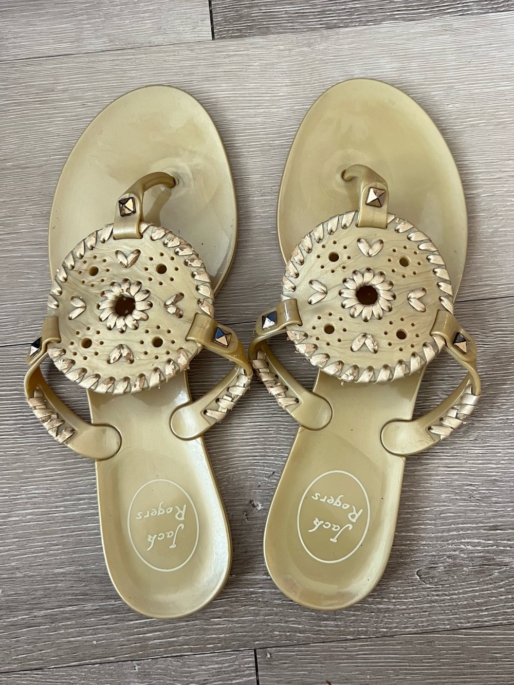 Jack Rogers Georgica Jelly Flip Flops in Gold